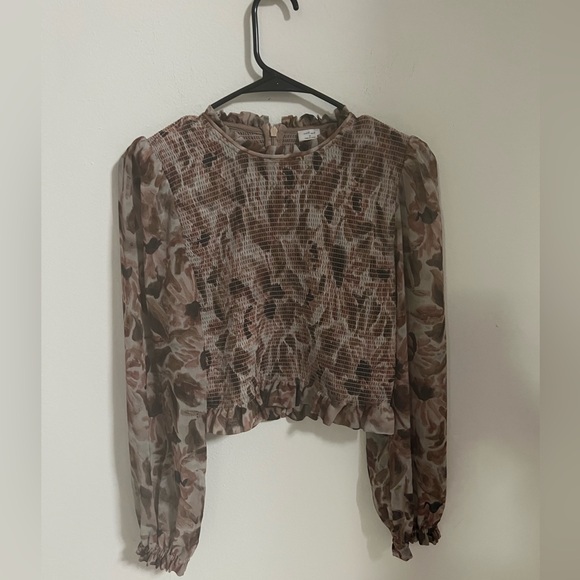 Wilfred Aritzia Smocked blouse Floral Ruffle Trim Puff Sleeves - Picture 1 of 8